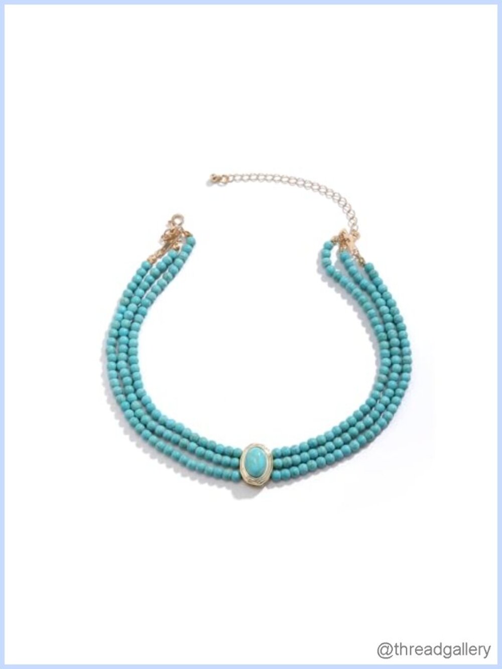 Turquoise Beaded Choker Necklace, Layered 3-Strand with Lobster Clasp, Boho